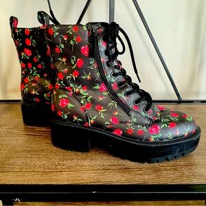 GUESS floral rose combat boots